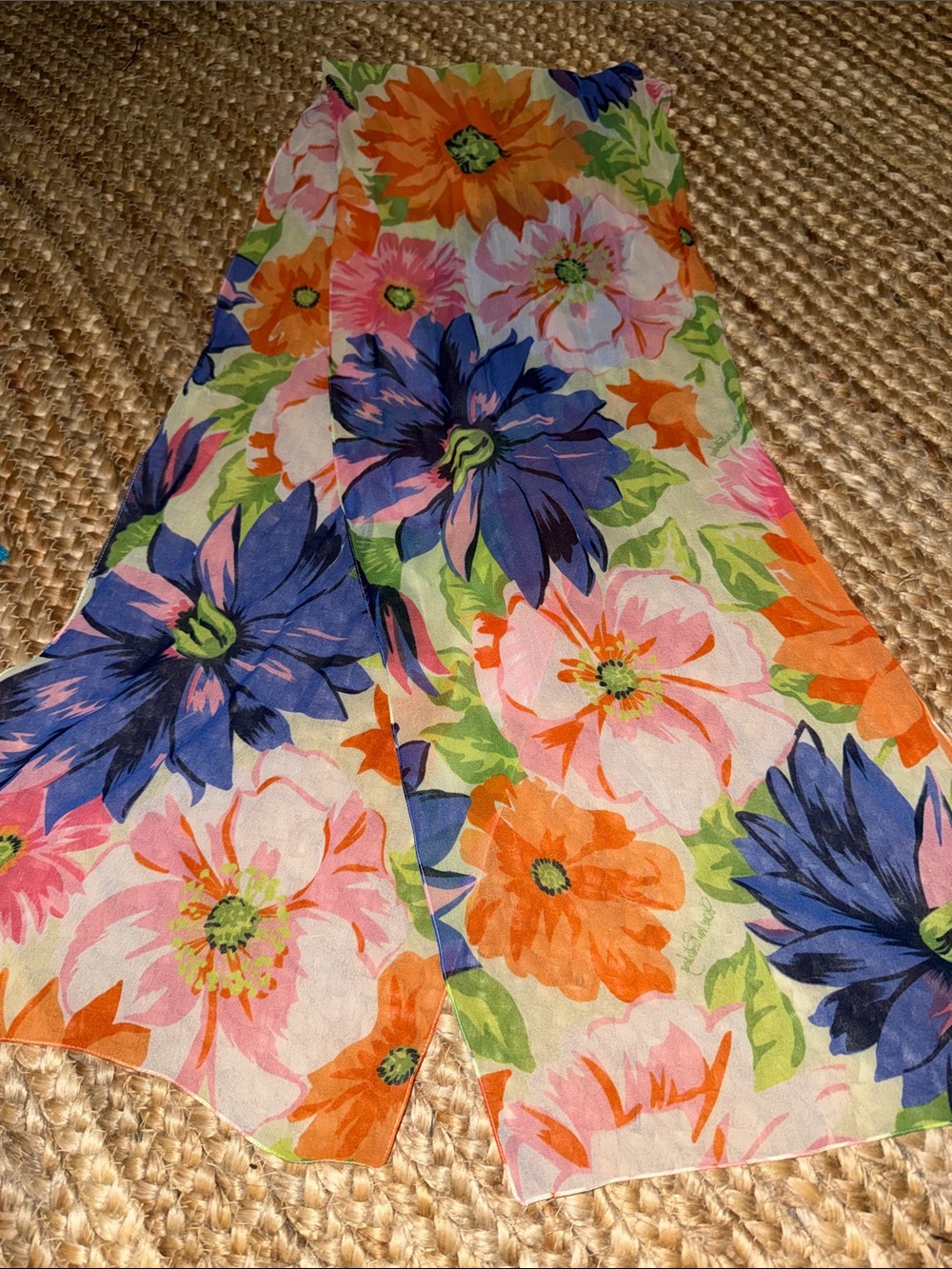 Diane Von Furstenberg‎ Floral Scarf in Blue, Orange, Pink, Green